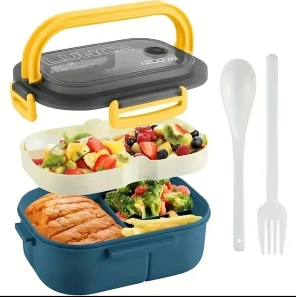 Portable BPA 1200ML Airtight Double Layer Lunch Box with Fork and Spoon‎